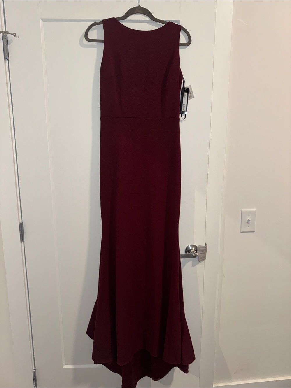 Betsy & Adam Sleeveless Wine High-Low Evening Gown
